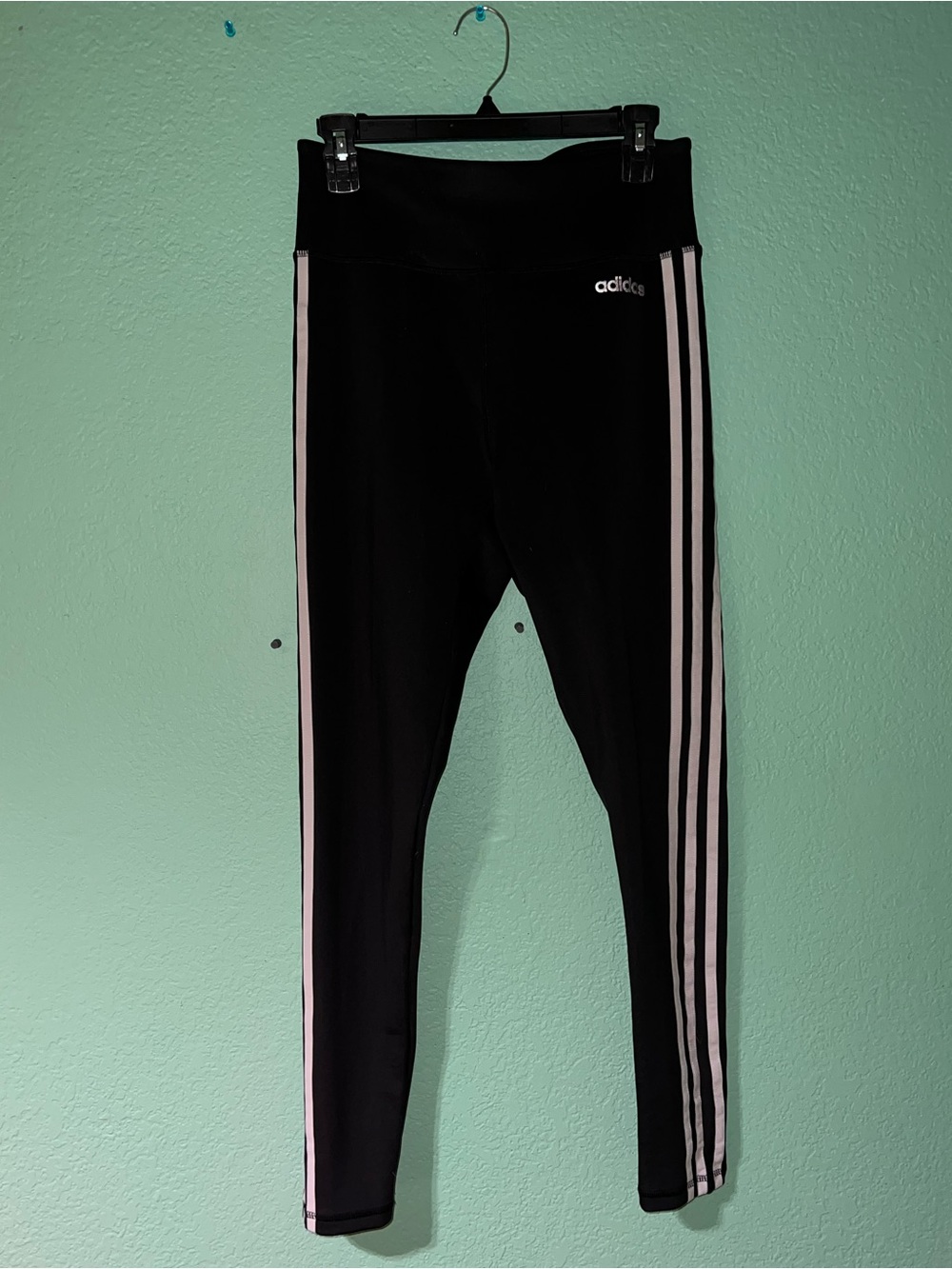 adidas Black Leggings with Light White Side Stripes